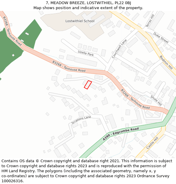 7, MEADOW BREEZE, LOSTWITHIEL, PL22 0BJ: Location map and indicative extent of plot