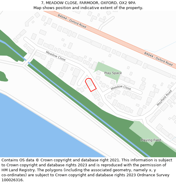 7, MEADOW CLOSE, FARMOOR, OXFORD, OX2 9PA: Location map and indicative extent of plot