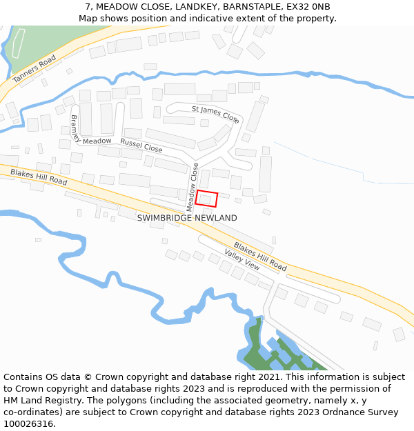 7, MEADOW CLOSE, LANDKEY, BARNSTAPLE, EX32 0NB: Location map and indicative extent of plot