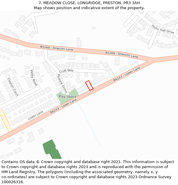 7, MEADOW CLOSE, LONGRIDGE, PRESTON, PR3 3AH: Location map and indicative extent of plot