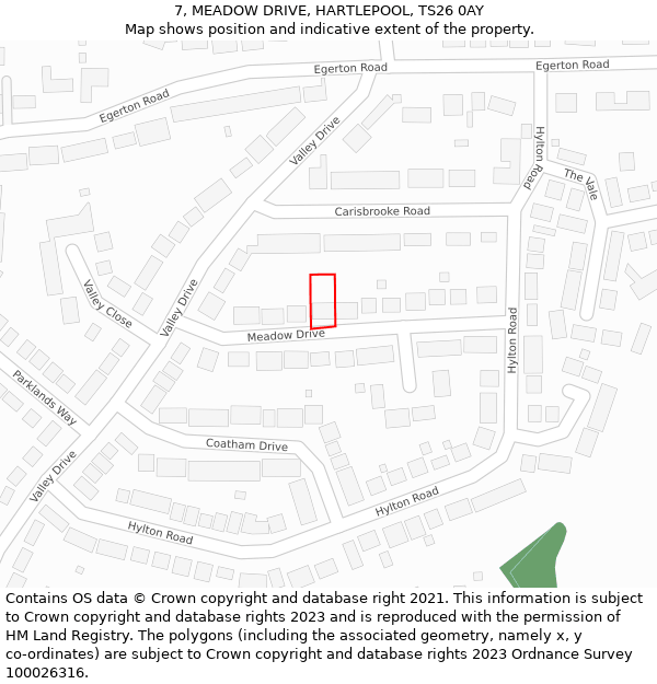 7, MEADOW DRIVE, HARTLEPOOL, TS26 0AY: Location map and indicative extent of plot