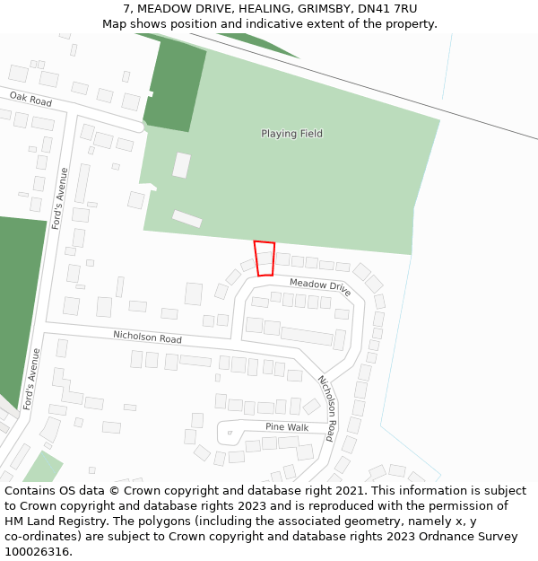 7, MEADOW DRIVE, HEALING, GRIMSBY, DN41 7RU: Location map and indicative extent of plot