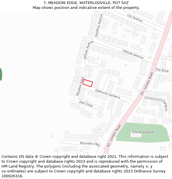 7, MEADOW EDGE, WATERLOOVILLE, PO7 5AZ: Location map and indicative extent of plot