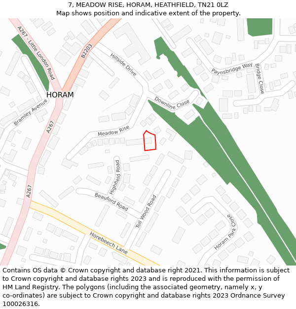 7, MEADOW RISE, HORAM, HEATHFIELD, TN21 0LZ: Location map and indicative extent of plot