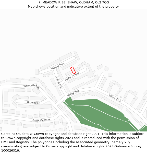 7, MEADOW RISE, SHAW, OLDHAM, OL2 7QG: Location map and indicative extent of plot