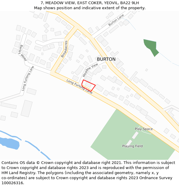 7, MEADOW VIEW, EAST COKER, YEOVIL, BA22 9LH: Location map and indicative extent of plot