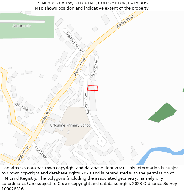 7, MEADOW VIEW, UFFCULME, CULLOMPTON, EX15 3DS: Location map and indicative extent of plot