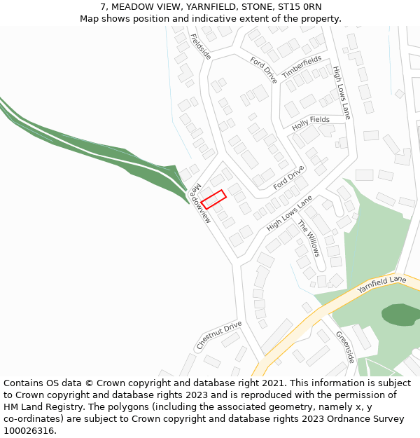 7, MEADOW VIEW, YARNFIELD, STONE, ST15 0RN: Location map and indicative extent of plot