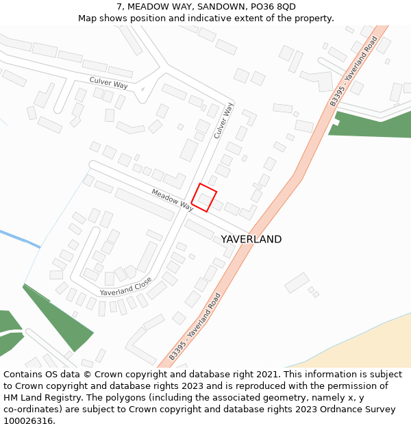 7, MEADOW WAY, SANDOWN, PO36 8QD: Location map and indicative extent of plot