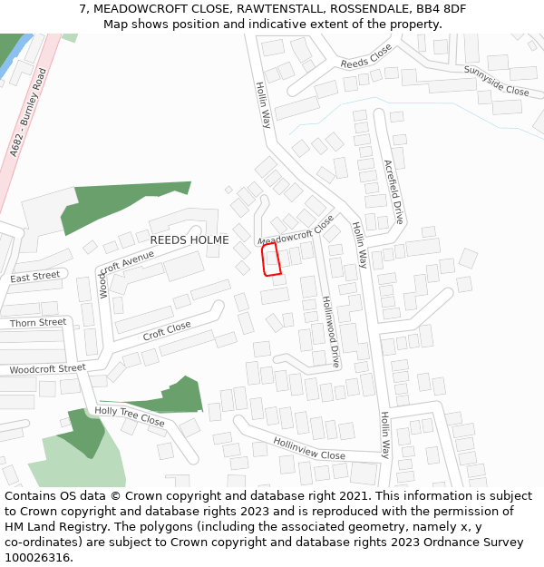 7, MEADOWCROFT CLOSE, RAWTENSTALL, ROSSENDALE, BB4 8DF: Location map and indicative extent of plot