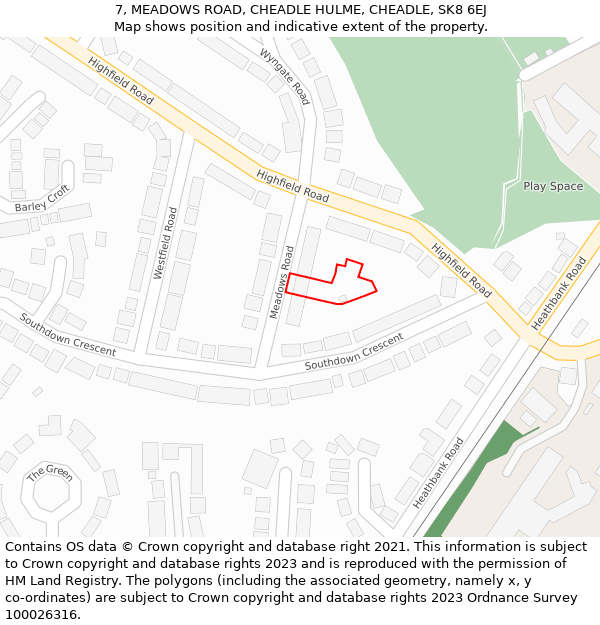 7, MEADOWS ROAD, CHEADLE HULME, CHEADLE, SK8 6EJ: Location map and indicative extent of plot