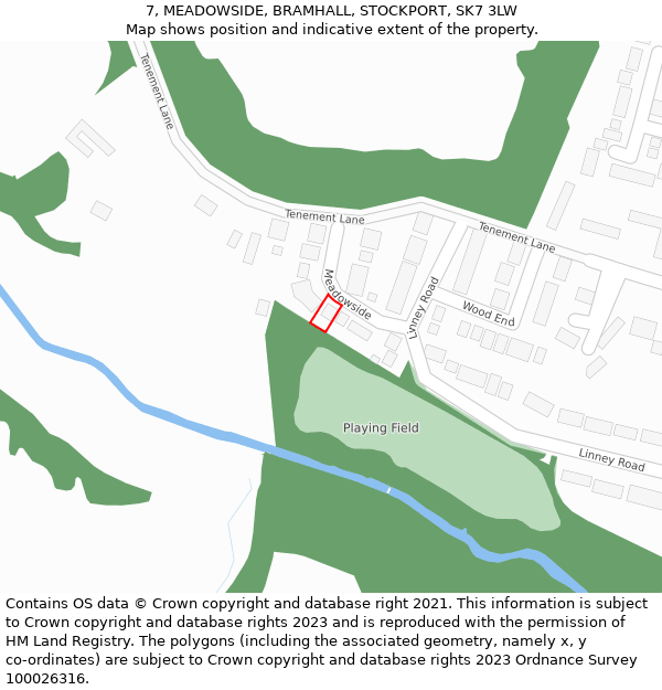 7, MEADOWSIDE, BRAMHALL, STOCKPORT, SK7 3LW: Location map and indicative extent of plot