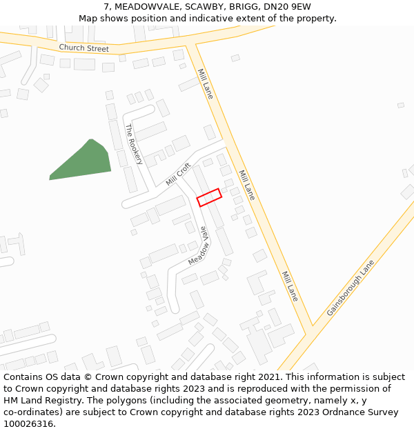 7, MEADOWVALE, SCAWBY, BRIGG, DN20 9EW: Location map and indicative extent of plot