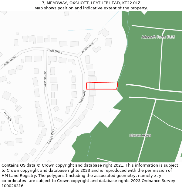 7, MEADWAY, OXSHOTT, LEATHERHEAD, KT22 0LZ: Location map and indicative extent of plot