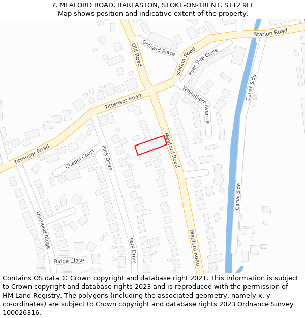 7, MEAFORD ROAD, BARLASTON, STOKE-ON-TRENT, ST12 9EE: Location map and indicative extent of plot