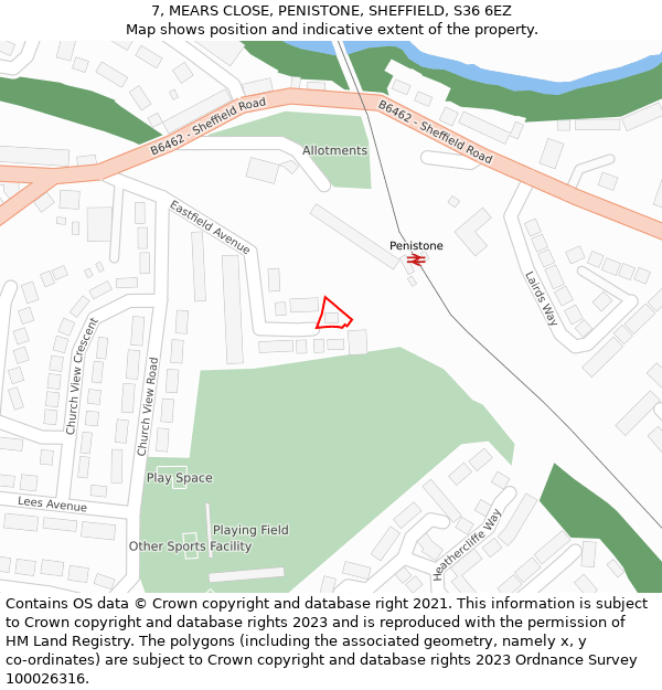 7, MEARS CLOSE, PENISTONE, SHEFFIELD, S36 6EZ: Location map and indicative extent of plot