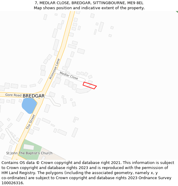 7, MEDLAR CLOSE, BREDGAR, SITTINGBOURNE, ME9 8EL: Location map and indicative extent of plot