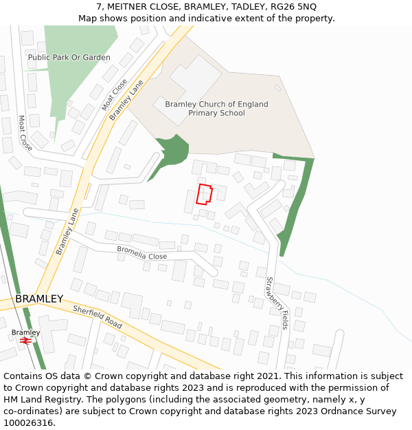 7, MEITNER CLOSE, BRAMLEY, TADLEY, RG26 5NQ: Location map and indicative extent of plot