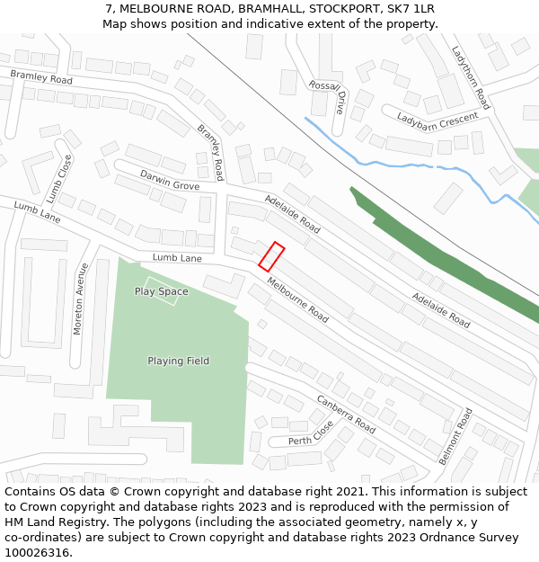 7, MELBOURNE ROAD, BRAMHALL, STOCKPORT, SK7 1LR: Location map and indicative extent of plot