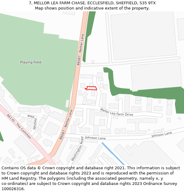 7, MELLOR LEA FARM CHASE, ECCLESFIELD, SHEFFIELD, S35 9TX: Location map and indicative extent of plot