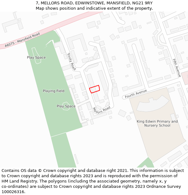 7, MELLORS ROAD, EDWINSTOWE, MANSFIELD, NG21 9RY: Location map and indicative extent of plot