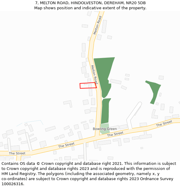 7, MELTON ROAD, HINDOLVESTON, DEREHAM, NR20 5DB: Location map and indicative extent of plot