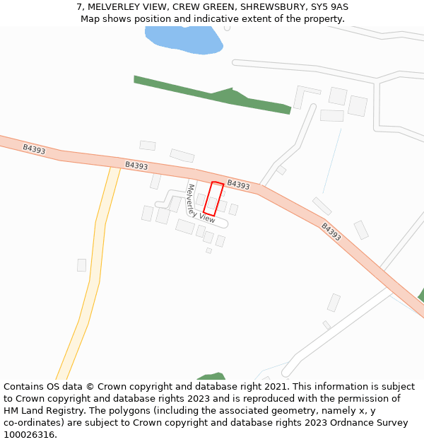 7, MELVERLEY VIEW, CREW GREEN, SHREWSBURY, SY5 9AS: Location map and indicative extent of plot