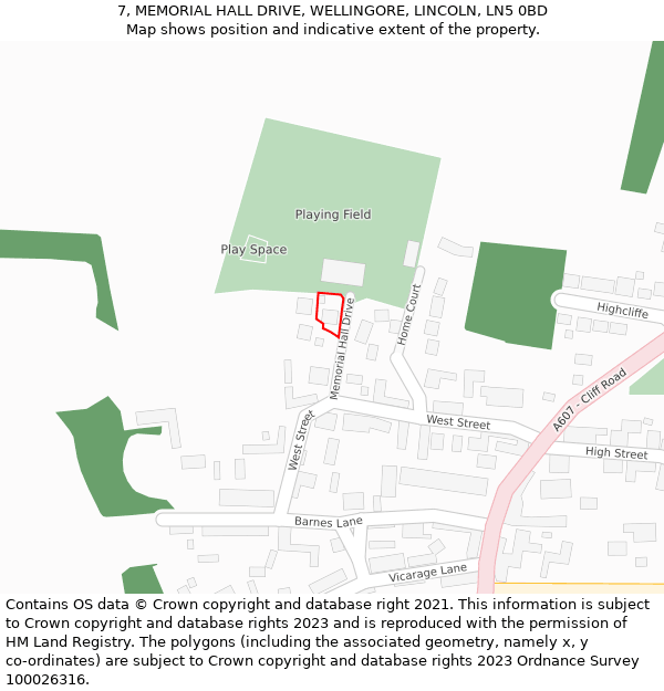 7, MEMORIAL HALL DRIVE, WELLINGORE, LINCOLN, LN5 0BD: Location map and indicative extent of plot