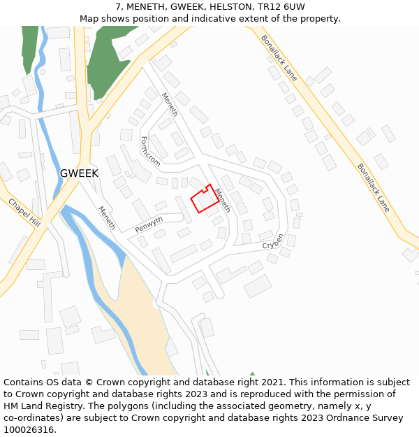 7, MENETH, GWEEK, HELSTON, TR12 6UW: Location map and indicative extent of plot