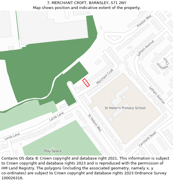 7, MERCHANT CROFT, BARNSLEY, S71 2NY: Location map and indicative extent of plot