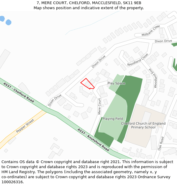 7, MERE COURT, CHELFORD, MACCLESFIELD, SK11 9EB: Location map and indicative extent of plot