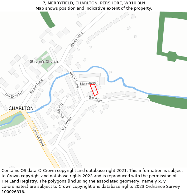 7, MERRYFIELD, CHARLTON, PERSHORE, WR10 3LN: Location map and indicative extent of plot