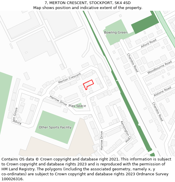 7, MERTON CRESCENT, STOCKPORT, SK4 4SD: Location map and indicative extent of plot