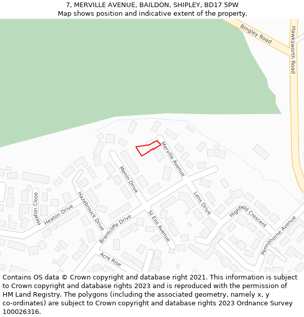 7, MERVILLE AVENUE, BAILDON, SHIPLEY, BD17 5PW: Location map and indicative extent of plot