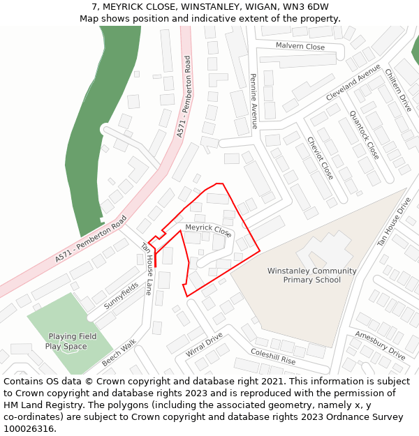 7, MEYRICK CLOSE, WINSTANLEY, WIGAN, WN3 6DW: Location map and indicative extent of plot