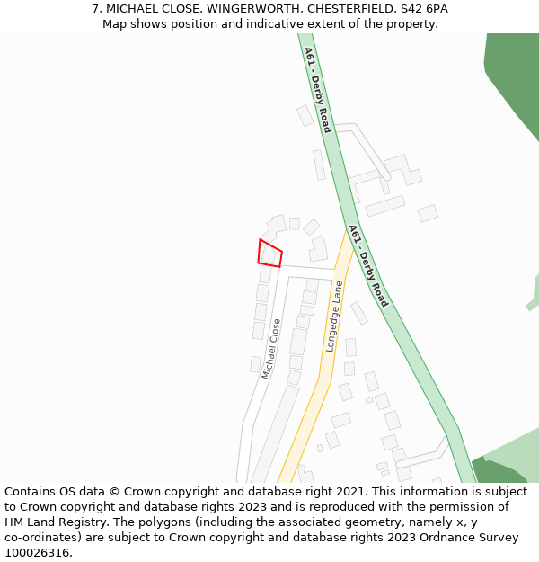 7, MICHAEL CLOSE, WINGERWORTH, CHESTERFIELD, S42 6PA: Location map and indicative extent of plot