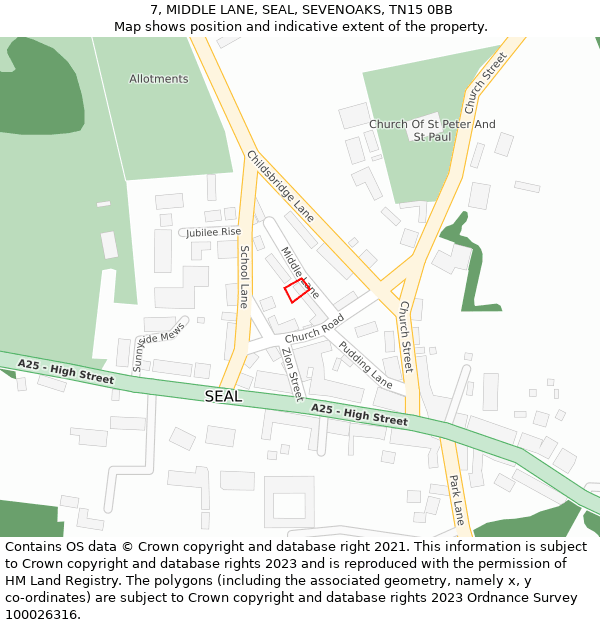 7, MIDDLE LANE, SEAL, SEVENOAKS, TN15 0BB: Location map and indicative extent of plot