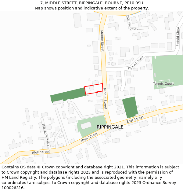 7, MIDDLE STREET, RIPPINGALE, BOURNE, PE10 0SU: Location map and indicative extent of plot