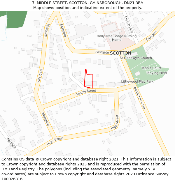 7, MIDDLE STREET, SCOTTON, GAINSBOROUGH, DN21 3RA: Location map and indicative extent of plot