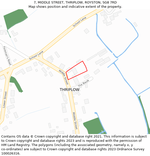 7, MIDDLE STREET, THRIPLOW, ROYSTON, SG8 7RD: Location map and indicative extent of plot