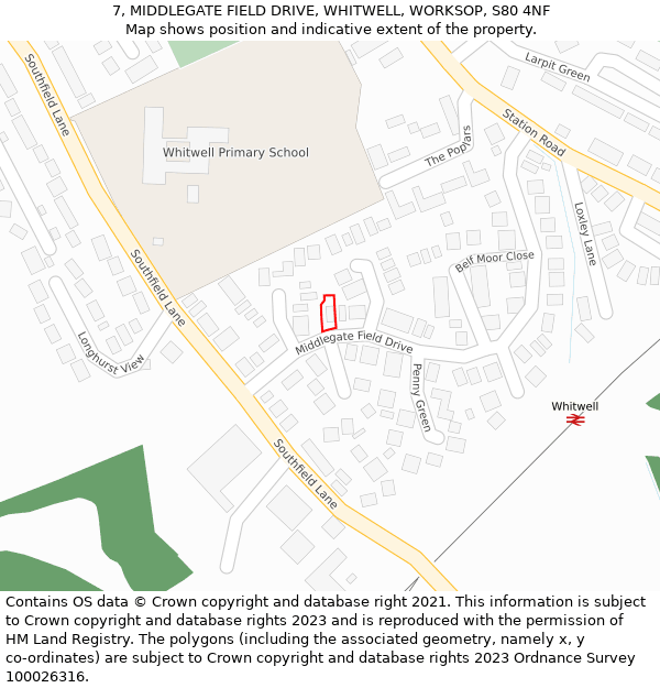 7, MIDDLEGATE FIELD DRIVE, WHITWELL, WORKSOP, S80 4NF: Location map and indicative extent of plot