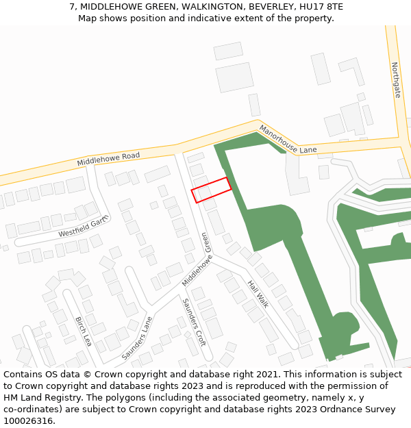 7, MIDDLEHOWE GREEN, WALKINGTON, BEVERLEY, HU17 8TE: Location map and indicative extent of plot