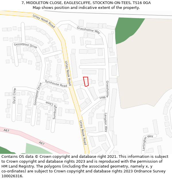 7, MIDDLETON CLOSE, EAGLESCLIFFE, STOCKTON-ON-TEES, TS16 0GA: Location map and indicative extent of plot