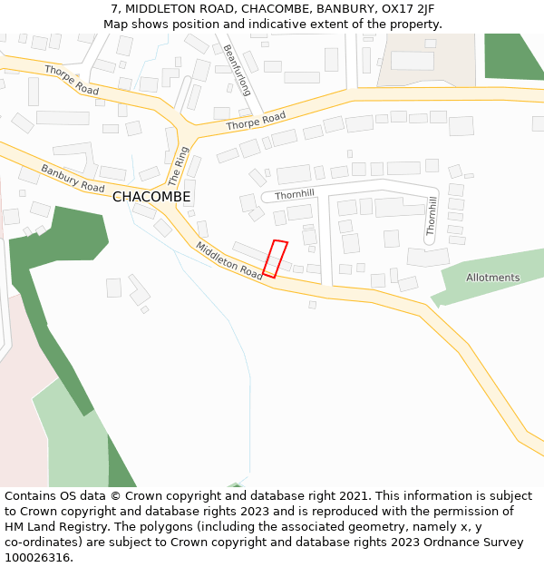 7, MIDDLETON ROAD, CHACOMBE, BANBURY, OX17 2JF: Location map and indicative extent of plot