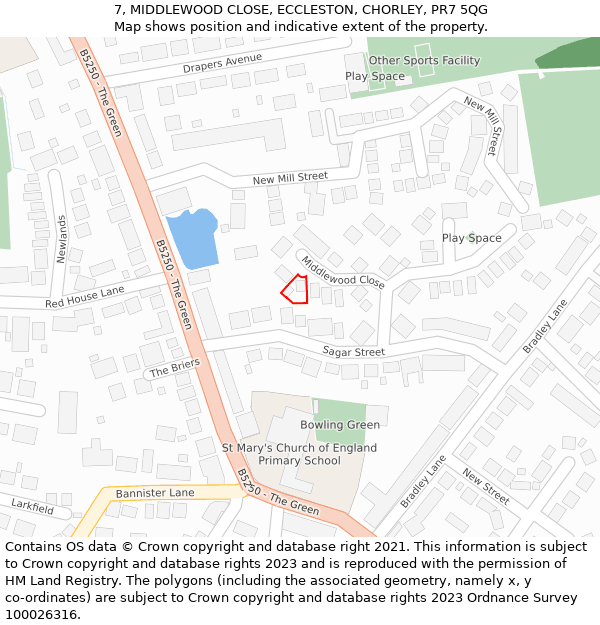 7, MIDDLEWOOD CLOSE, ECCLESTON, CHORLEY, PR7 5QG: Location map and indicative extent of plot