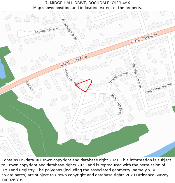 7, MIDGE HALL DRIVE, ROCHDALE, OL11 4AX: Location map and indicative extent of plot