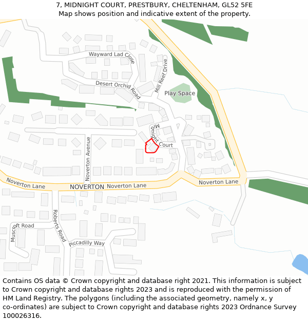 7, MIDNIGHT COURT, PRESTBURY, CHELTENHAM, GL52 5FE: Location map and indicative extent of plot