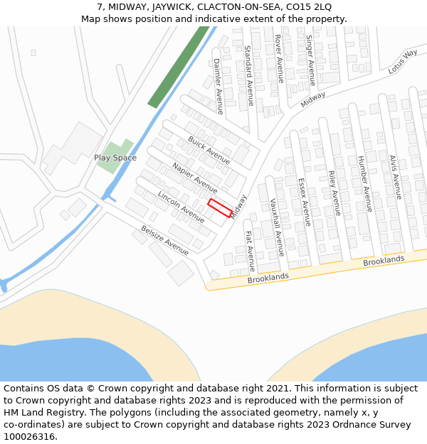 7, MIDWAY, JAYWICK, CLACTON-ON-SEA, CO15 2LQ: Location map and indicative extent of plot