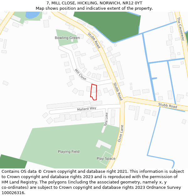 7, MILL CLOSE, HICKLING, NORWICH, NR12 0YT: Location map and indicative extent of plot