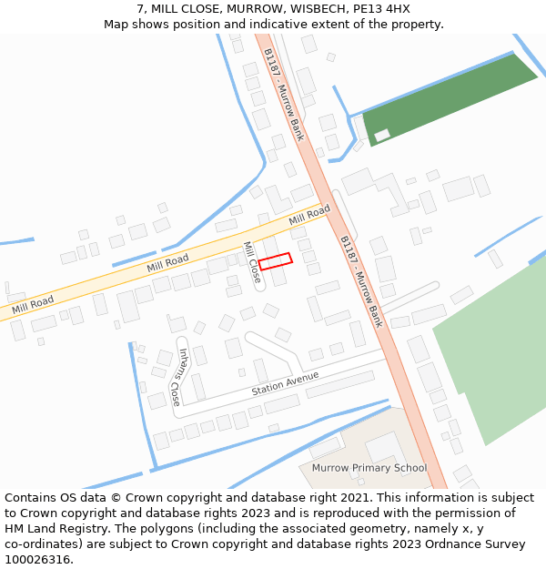 7, MILL CLOSE, MURROW, WISBECH, PE13 4HX: Location map and indicative extent of plot